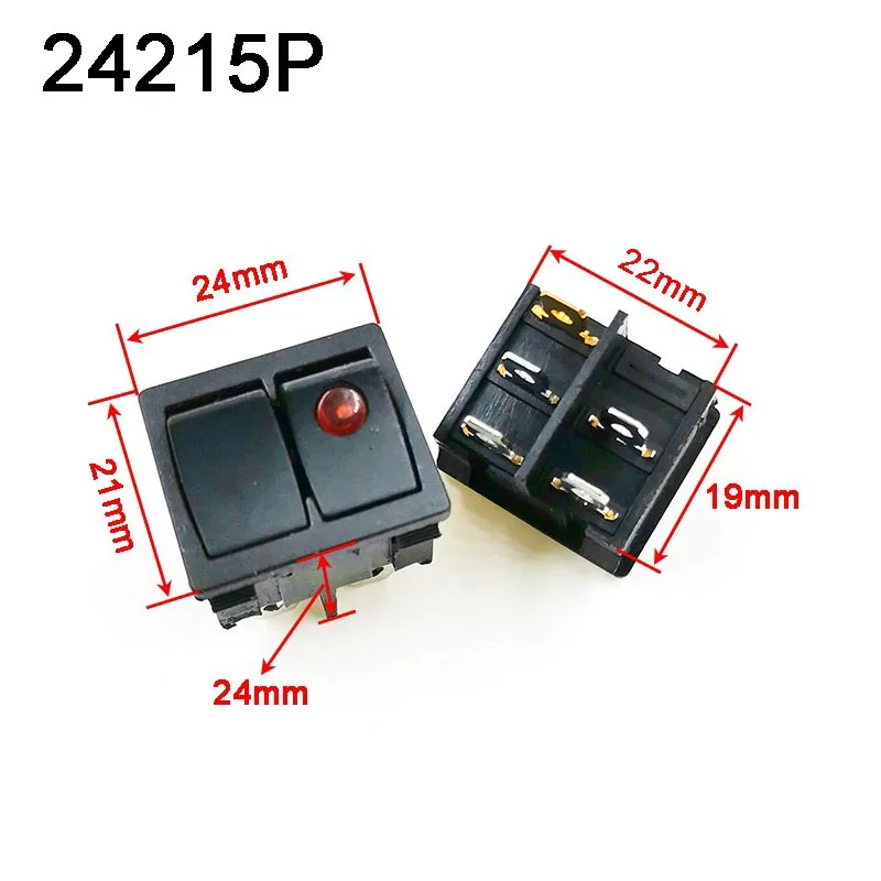 KCD5 Dual Power Rocker Switch 2 Mode 5 Pins Reset Cat Eye Red Light Copper Double Row Warped Plate Ship Type Switches