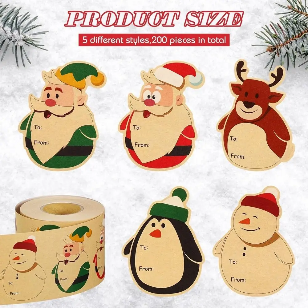 New Paper Christmas Sticker Removable 200 Pcs Sealing label Festival Favors Envelope Seal Gift Name Tags Christmas