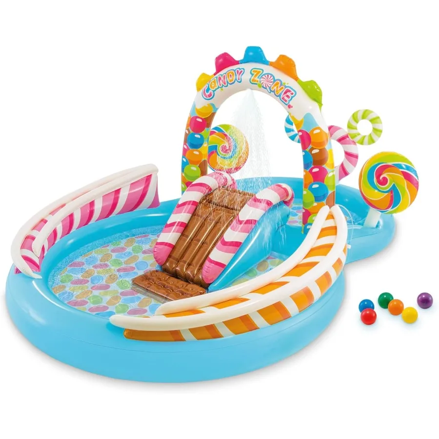 Piscina gonfiabile per bambini Candy Zone con spruzzatore d'acqua e scivolo per divertimento estivo all'aperto Il design del grande tappetino antispruzzo misura 116 x 75