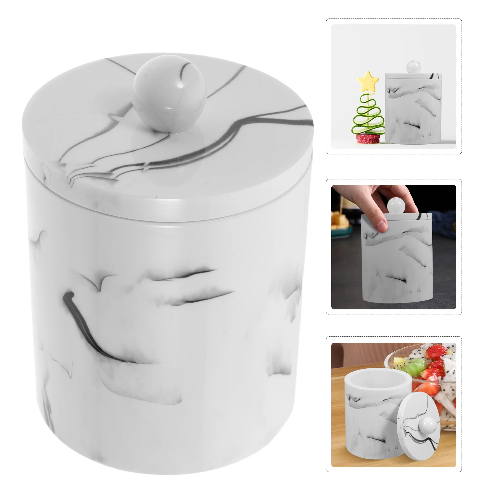

Cotton Swab Marble Bathroom Toothpick Canister Container with Lid Bud Containr