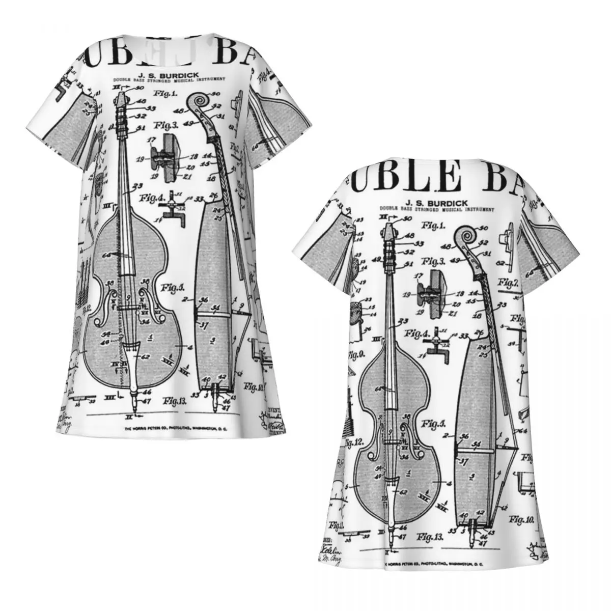 Double Bass Player Bassist Musical Instrument Vintage Patent  Nightdress Sleeping Sleepshirts Women NightgownsPajama Dress