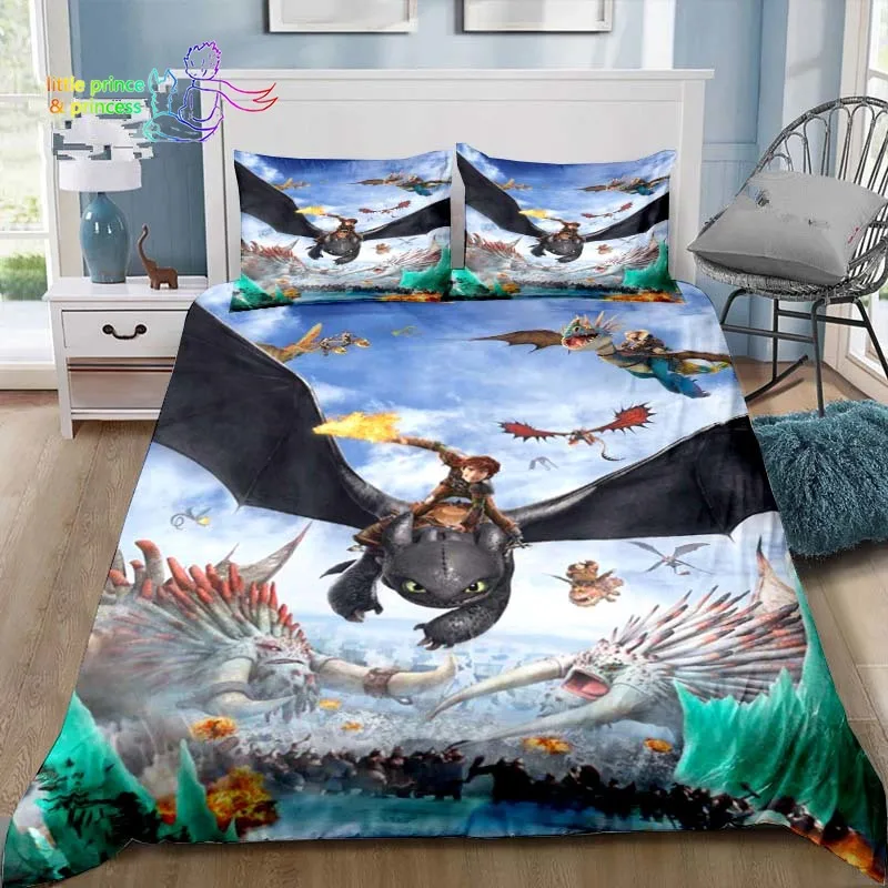 Imagem -03 - Conjunto de Cama de Desenho Animado para Adultos e Crianças 3d Dragon Print Solteiro Gêmeo Completo Rainha Cama King Size Quarto Presente