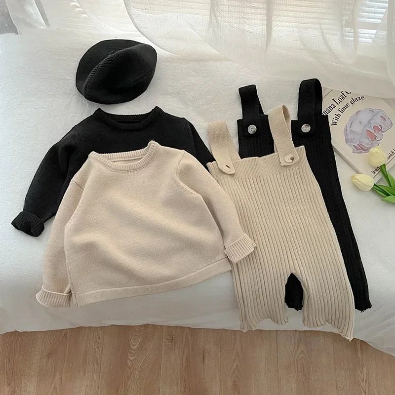 Baby Items 2023 Autumn Baby Clothes Casual 0 To 3 Year Pants for Children Boy/girl Children Top and Bottom Sweater Strap Pants