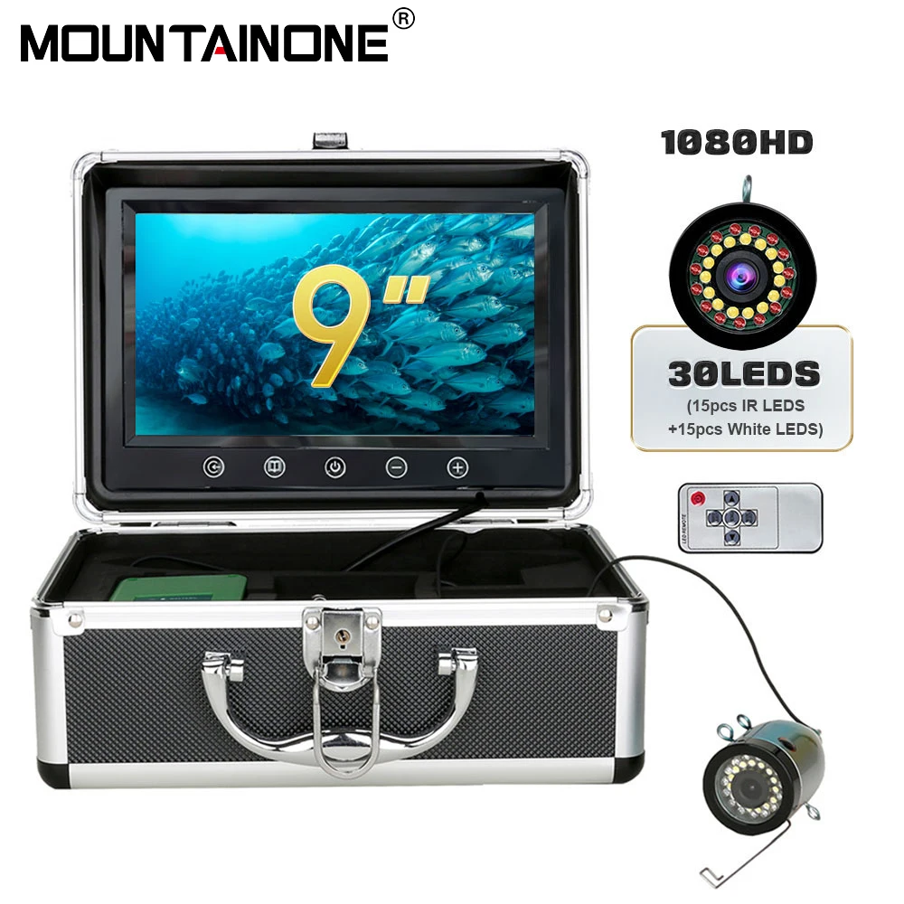 HD 1080P Fish Finder Underwater winter fishing camera 9 inch Monitor 30PCS IR/White LEDs Fisherman Camera For Ice/Sea/River