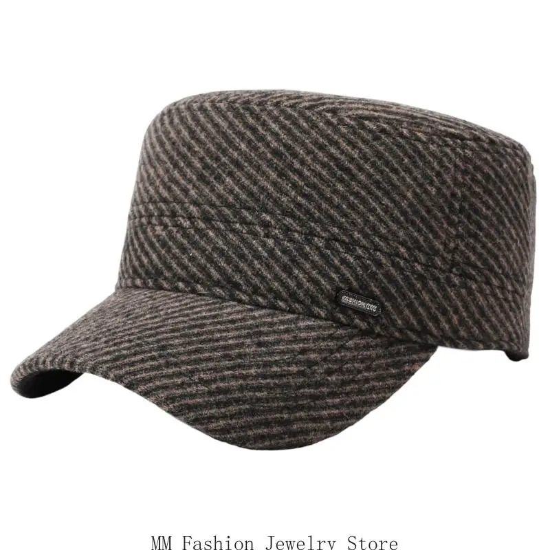 Flat-Top Cold-Weather Woolen Hat for Men with Textured Finish and Side Coverage for Fall and Daily Casual Wear Outdoors D0UB