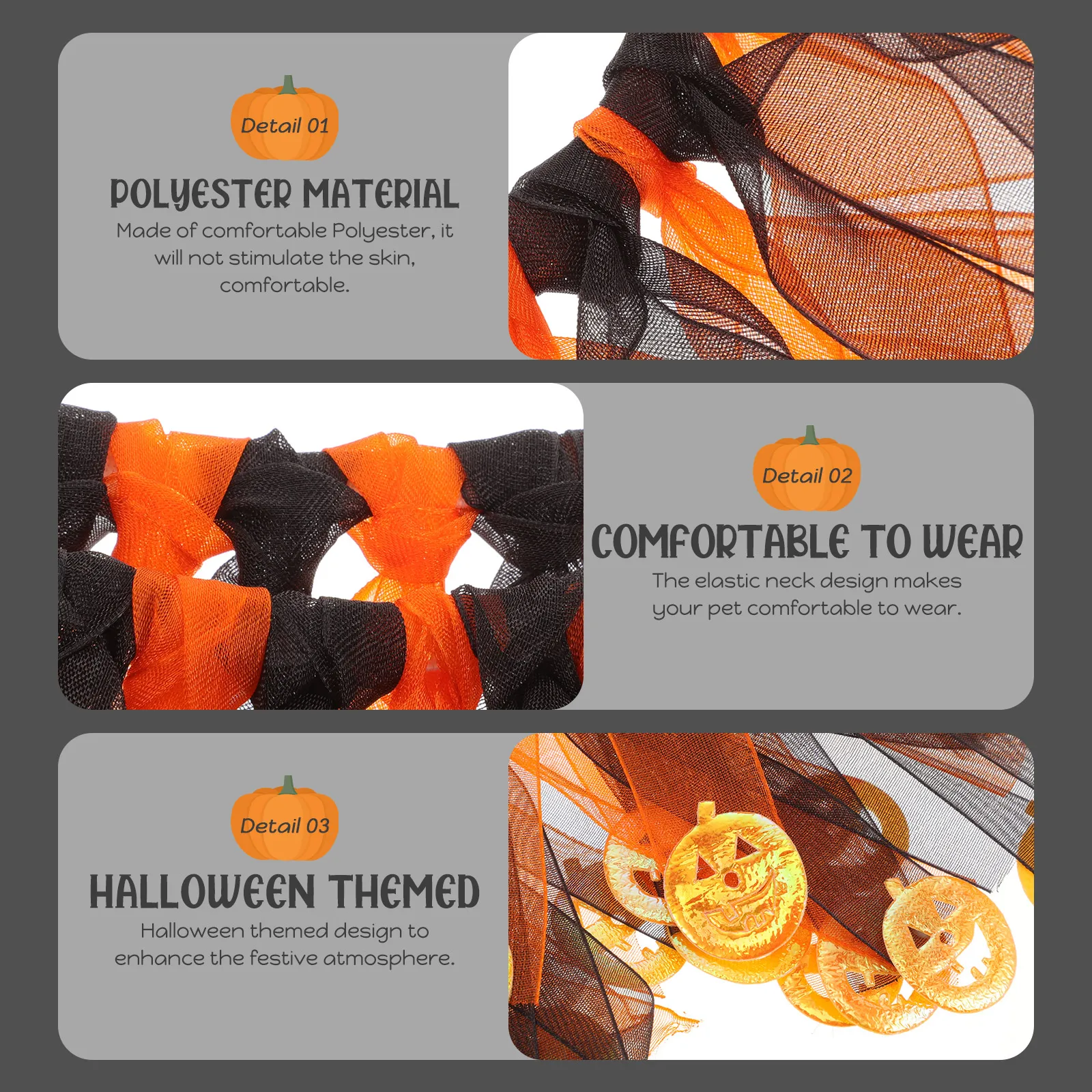 

Halloween Pet Collar Orange Black Themed Decor Cat Dog Supplies Kitten Accessories Polyester Material Easy On Off Dog Collar