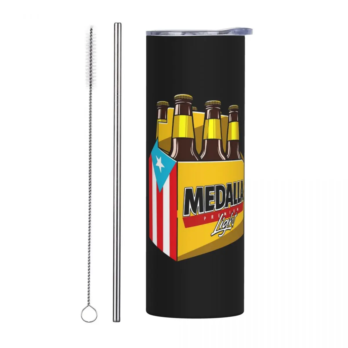 Medalla Light Six Pack Stainless Steel Tumbler Vacuum Insulated Mugs Thermal Cold Bottle Straw With Lid 20oz