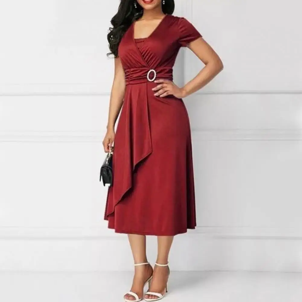 Robe de cocktail pour femmes, tenue de soirée décontractée, col en v, manches courtes, taille serrée, slim