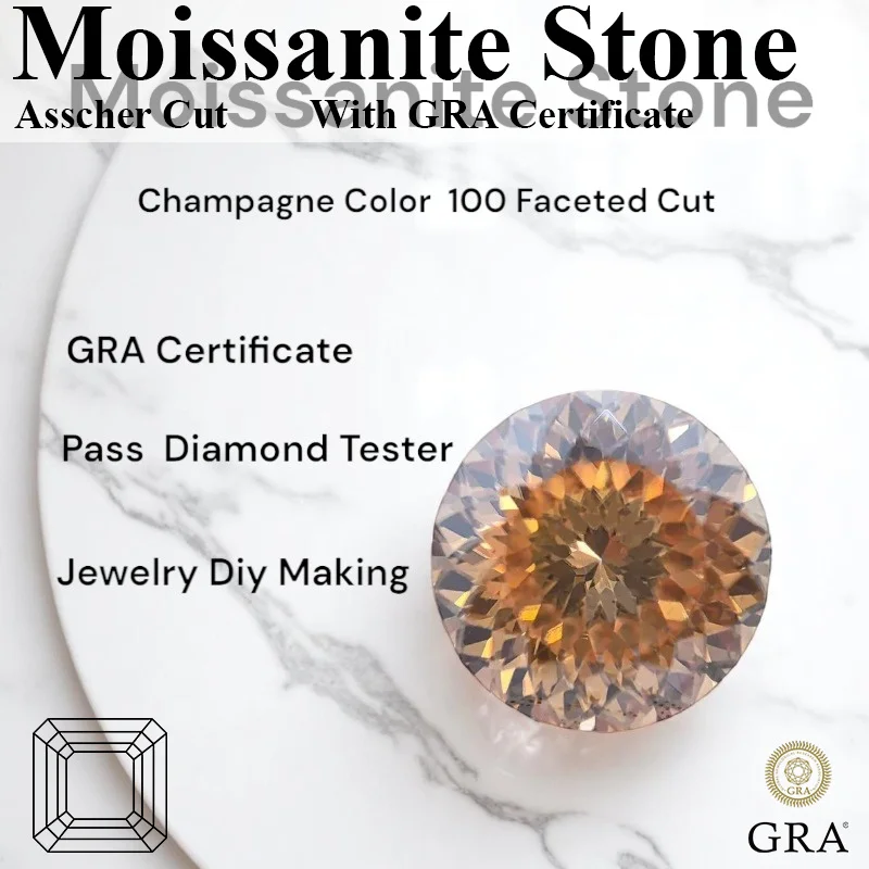 

Moissanite Stone 100 Faceted Cut Champagne Color DIY Artificial Gemstone Ring Necklace Earrings Main Materials With Certificate