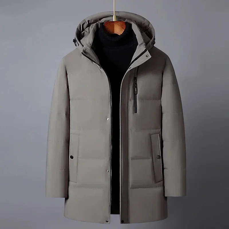 Winter Men's Down Coat 2025 New Casual Middle Aged Men Jacket Hooded Thick Warm High Quality White Duck Parkas