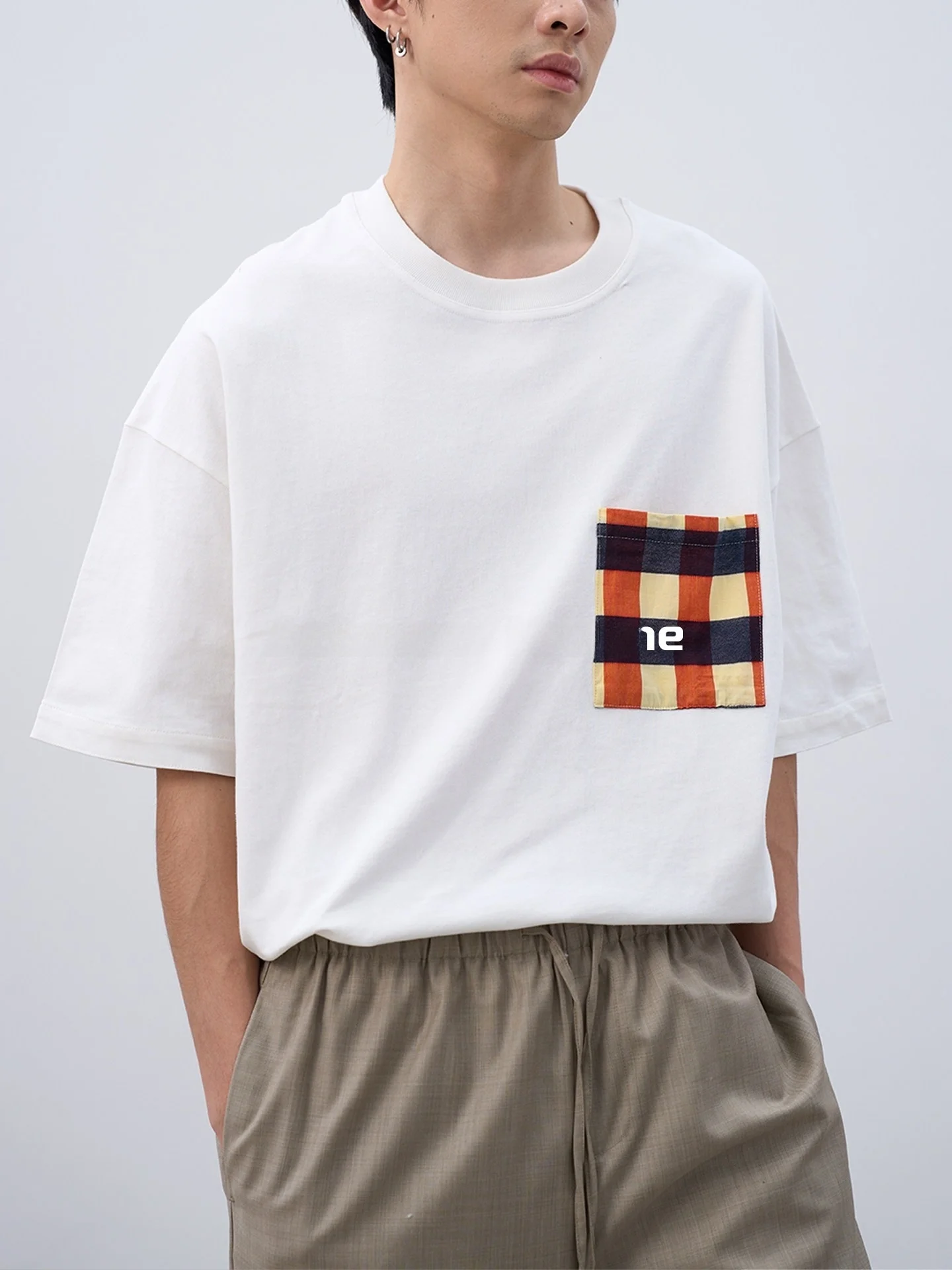 

Футболка AETERNUS свободного кроя с вышивкой и клетчатым узором, универсальная, двухцветная, повседневная, хлопковая, с круглым вырезом