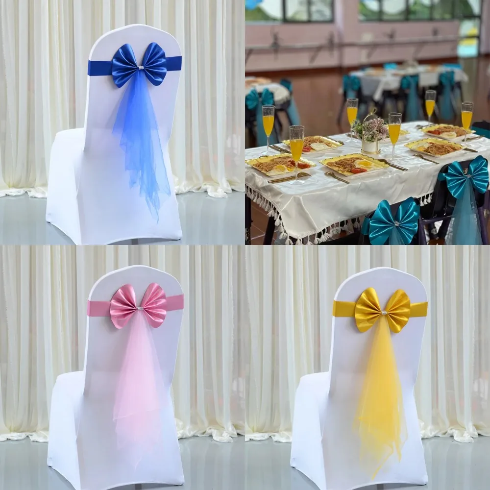 

Elegant 10pcs Stretch Spandex Chair Sashes with Organza Ribbon - Ideal for Wedding, Banquet, Birthday, Hotel and Party Decoratio