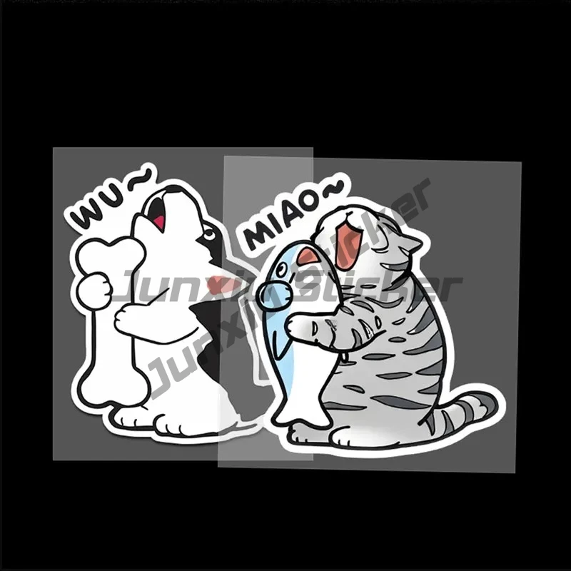 

Cartoon Cute Hug Fish Cat and Bone Husky Sticker Suitable for Decorating Car, Motorcycle, Room Wall Sticker Waterproof