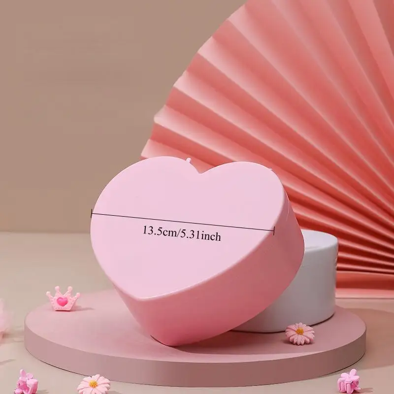 1pc Pink Girl's Heart Makeup Jewelry Storage Box Desktop Love Double-layer Mirror Organizer