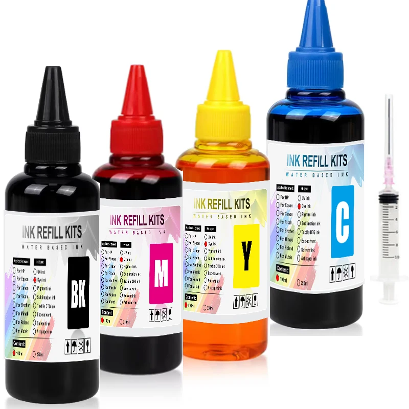 100ml Universal Dye Ink BK C M Y Kit Compatible For HP Canon Epson Brother Deskjet Inkjet Printer Tank Cartridges CISS