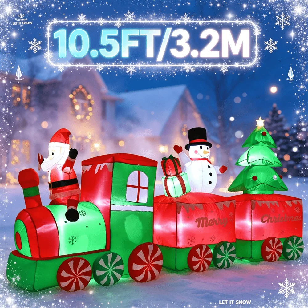 10.5FT Lighted Christmas Inflatable Model Outdoor Holiday Christmas Express with LEDs for Yard Garden Lawn Winter Decoration
