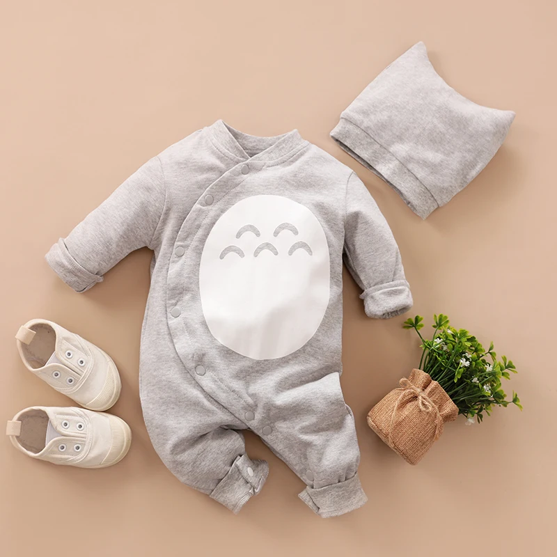 Newborn Clothes Cute Casual Pajamas Cotton Comfortable And Soft Spring And Autumn Long Sleeved 0-12 Baby Jumpsuit+Hat