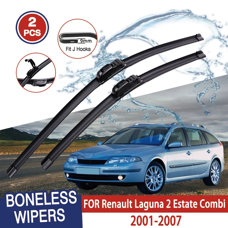 For Renault Laguna 2 Estate Combi 2001-2007 Car Windshield Wiper U-type Soft Rubber Frameless Bracketless Car Wipers 24\