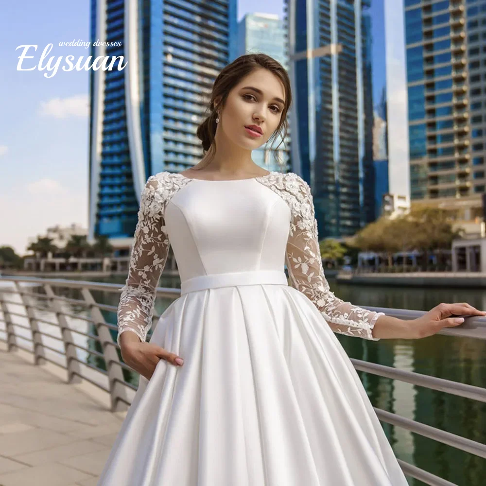 

Индивидуальное свадебное платье в стиле Дубай, скромное, с кружевом, длинными рукавами, из атласа, с поясом, элегантное, для женщин, для свадебной вечеринки