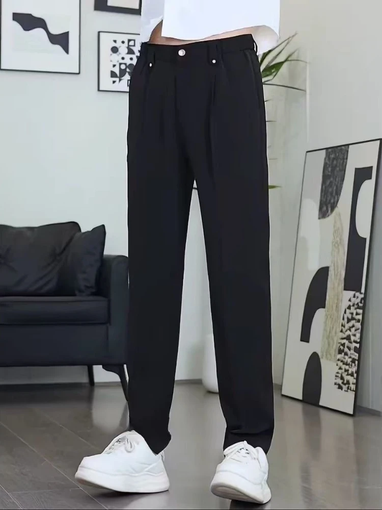 Men's Summer Thin Pants Business Casual Trousers New Solid Color Slim Fit Straight Leg Long Pants