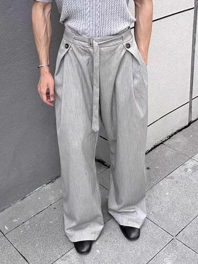 

Повседневные мужские льняные плиссированные широкие брюки в американском стиле, драпированные длинные брюки трапециевидной формы для отдыха, модные молодежные брюки