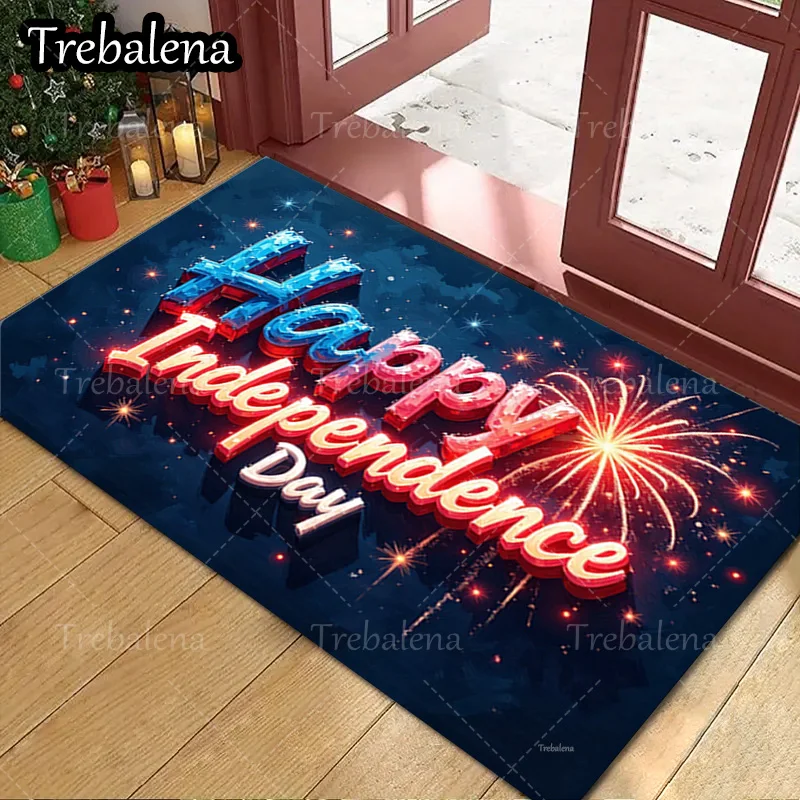 

1pc Welcome Door Mat Happy Independence Day Fireworks Doormat Patriotic Welcome Mat For Home Decor