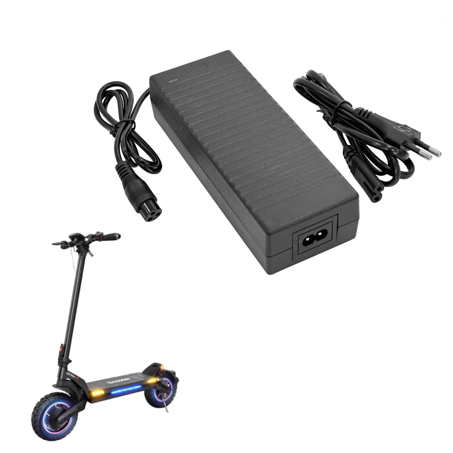 Cargador de 54.6V2A con cabezal GX16, enchufe europeo, certificación CE, cargador de batería de litio para scooter eléctrico, piezas de cargador universales.