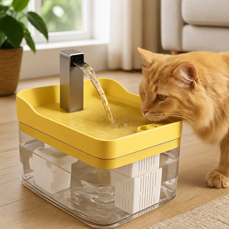Clear Acrylic Pet Water Fountain for Cats with Circulating Pump, Self-Cleaning Filter, and Overheat Safety System