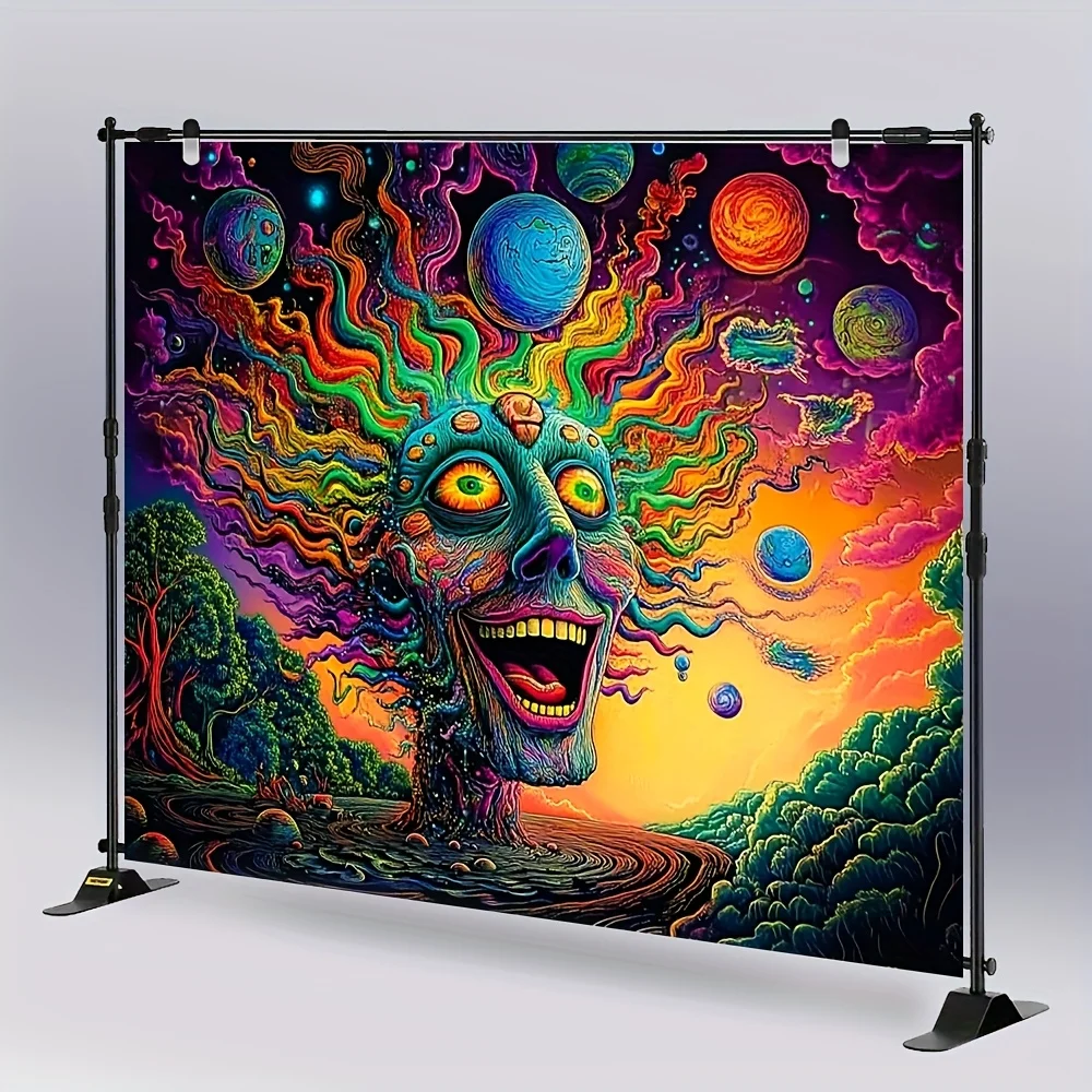 Psychedelic Cosmic Tapestry Wall Hanging Boho Hippie Art Print Vibrant Groovy Trippy Retro Polyester Decorative Accent for Moder