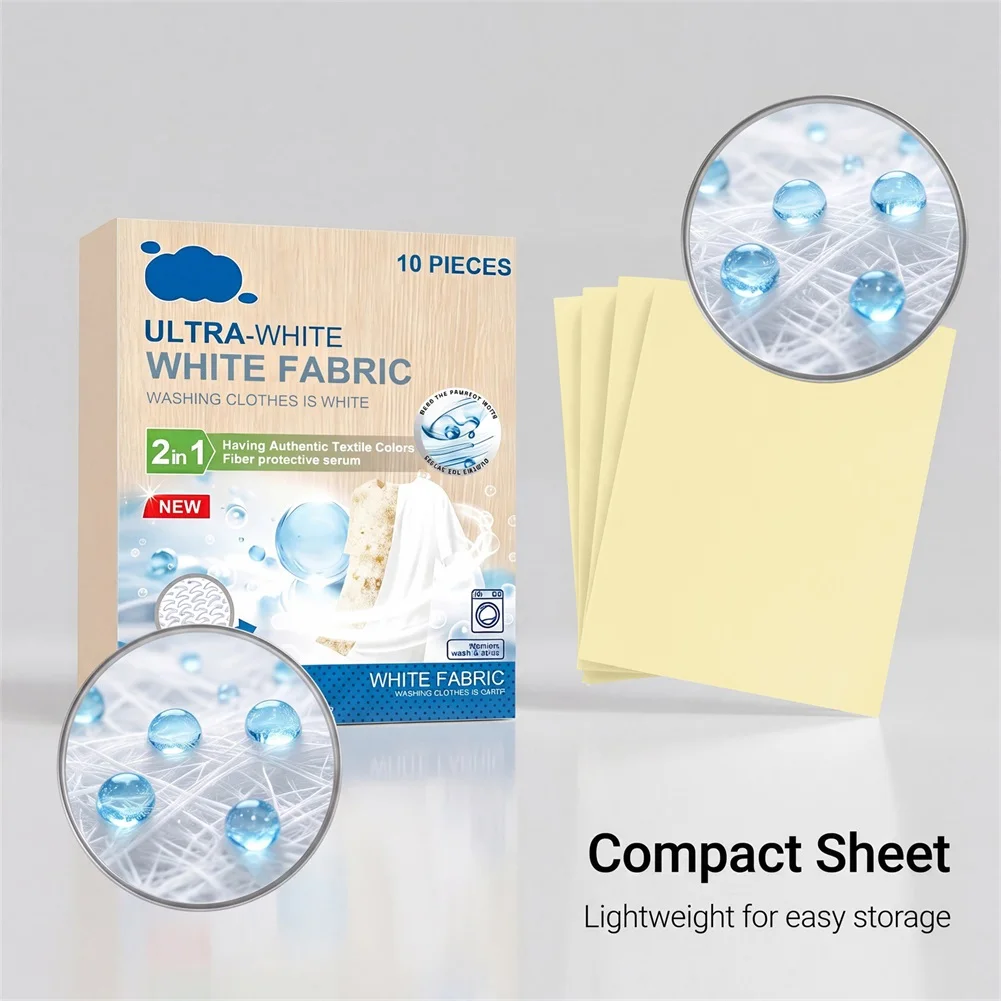 Laundry Whitener Sheets Dye-Free Bleach-Free Fabric Whitening Detergents Sheets For Whites Colors