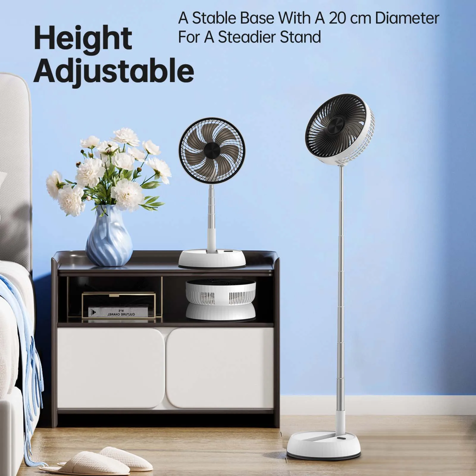 Home office telescopic fan aluminum alloy folding fan left and right rotating silent vertical desktop timed three speed fan