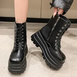 2024 New Gothic Style Chunky Platform Women Ankle Boots Big Size 42 Sexy Elegant Walking Comfy Woman Shoes Platform Boots D407