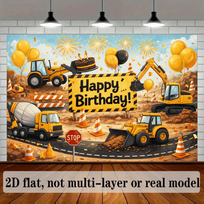 Construction Truck Tapestry, Excavator Birthday Wall Hanging, Yellow Digger Party Decor, Kids Boy Room Art, Road Sign Blanket