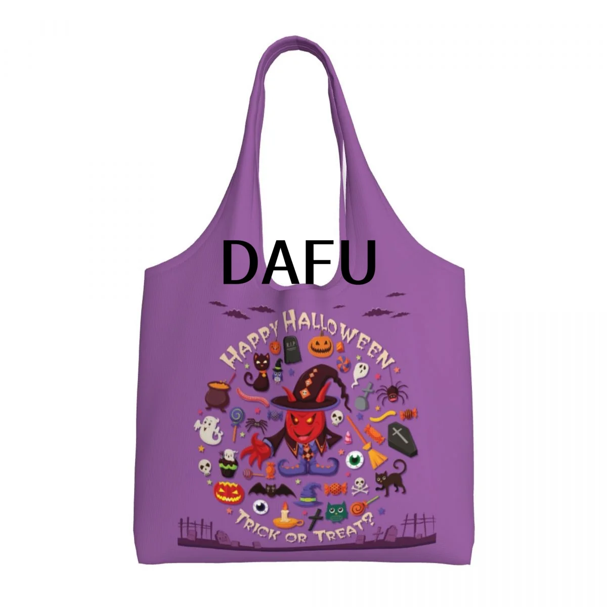 

Happy Halloween Funny Halloween Print Cotton Tote Bag - Casual Commuter Shoulder Bag for Work Grocery Shopping Trick or Treat