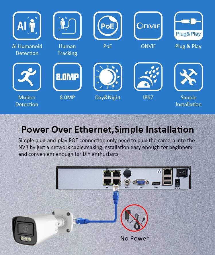 4K 4Channel 8MP 4CH Security Camera Kit Outdoor Home AI PoE NVR Kit Cctv Ip Cameras Surveillance Security Camera System