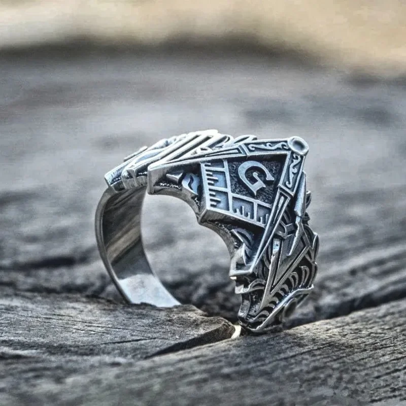 ZHIXUN Men Freemason Ring Stainless Steel Masonic Symbol Rings Freemasonry Knights Templar Jewelry