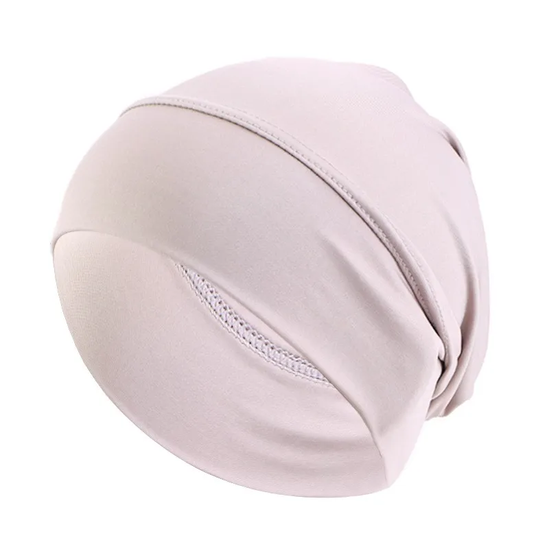 New Ethnic Elastic Headscarf Cap, Solid Color Base Cap for Women