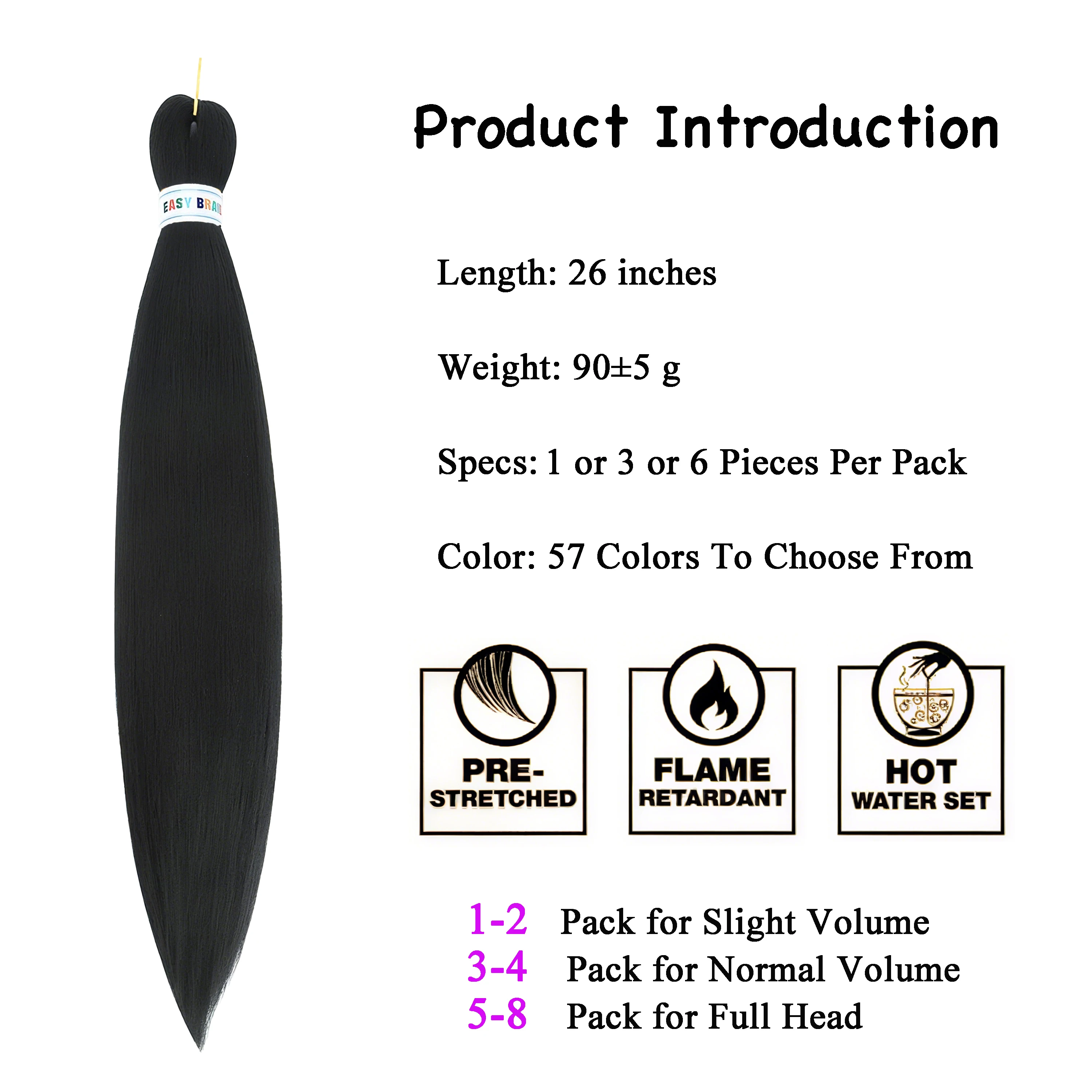 Pre Stretched Braiding Hair 26 Inch Kanekalon Synthetic Ombre Yaki Jumbo Braids Easy Braid Hair Extensions for Women Cosplay Pin