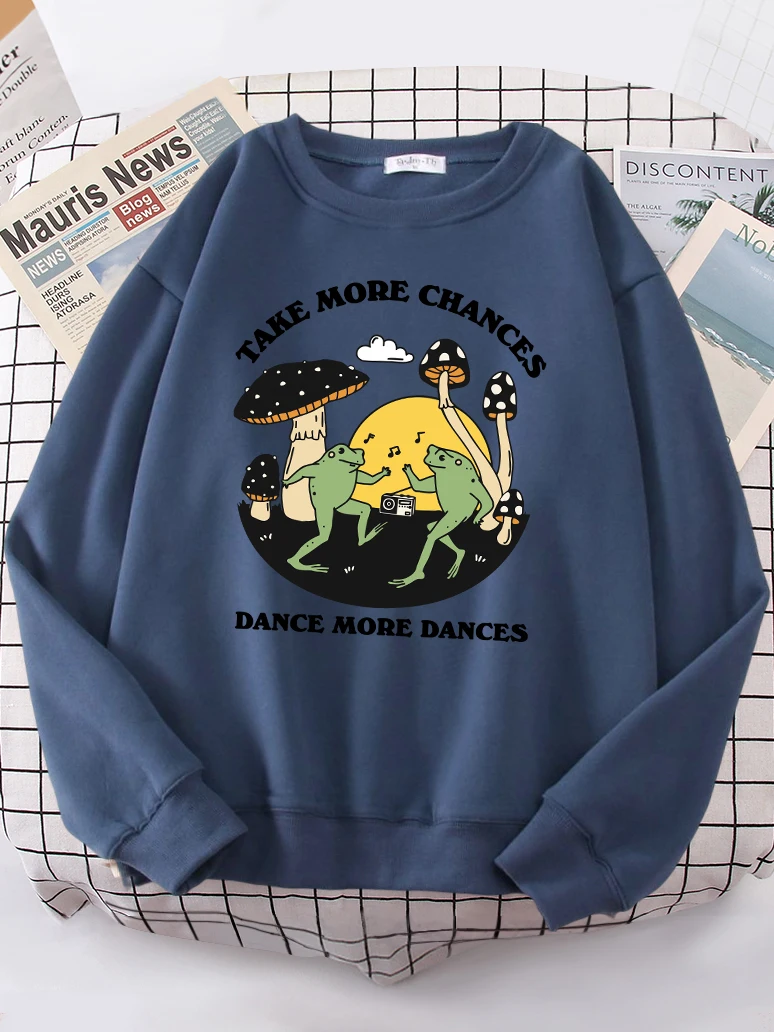 Take More Chances Two Dancing Frogs Large Mushroom Hoodie Loose Casual Clothes Fleece Women Hooded Street O-Neck Girl Sweatshirt