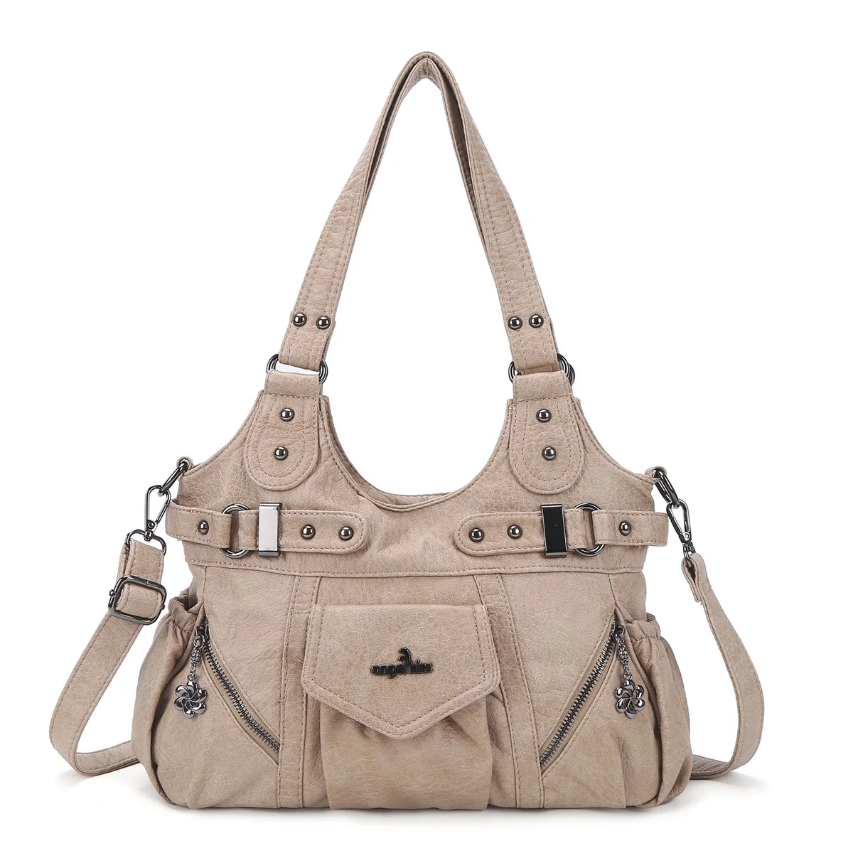 

Angelkiss Bag Women Handbags Large Satchel Top-handle Handbag PU Shoulder Bag Fashion Locomotive Bag Multi-pockets Crossbody Bag