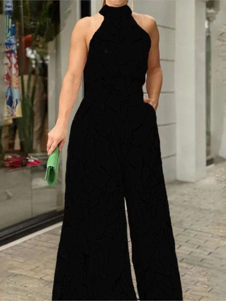 

2025 New Women's Fashion Round Neck Sleeveless Printed Jumpsuits For Women's Temperament Fashionable Slim Floor Jumpsuits Female