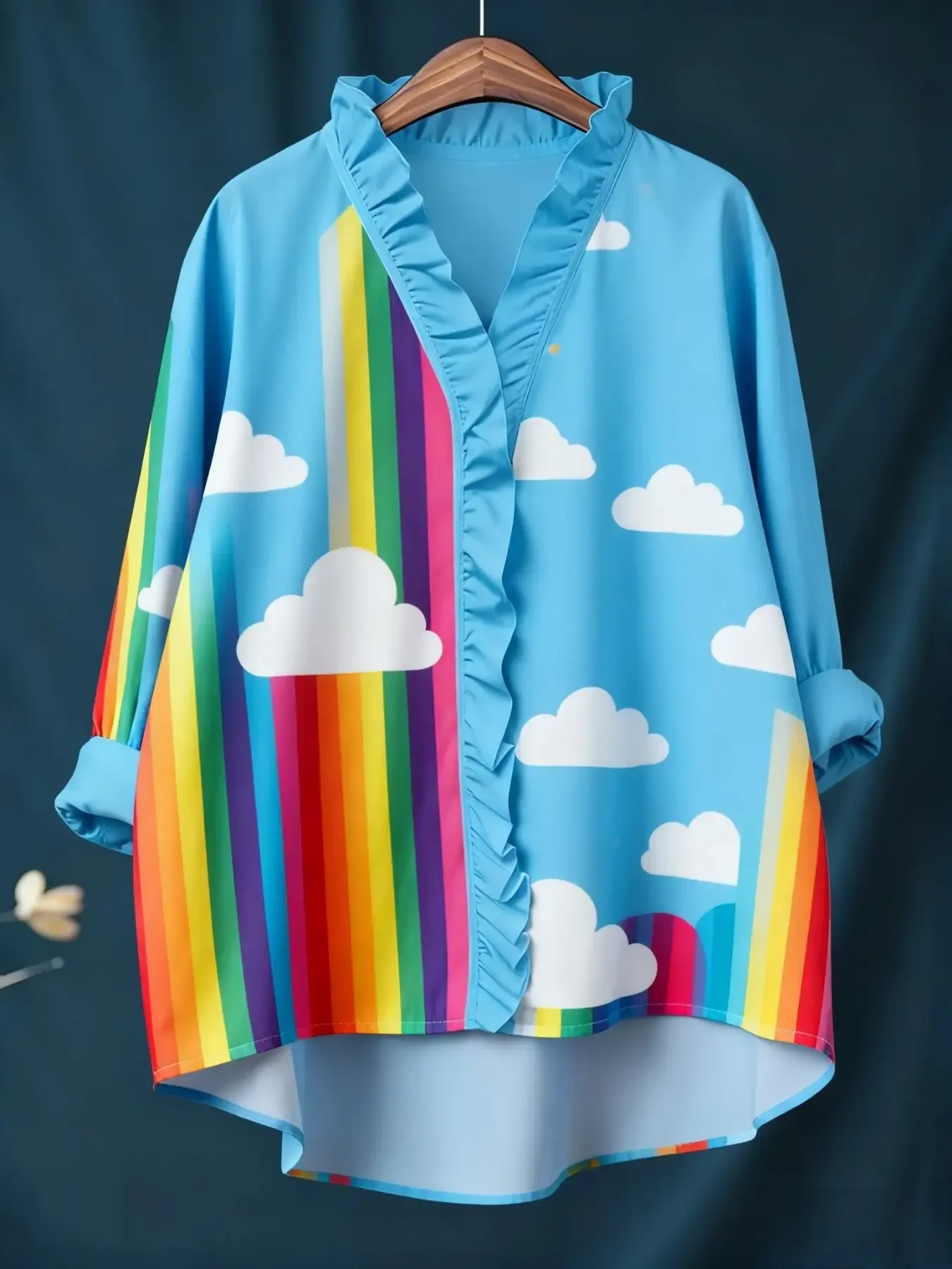 Autumn new V-neck casual top, women's long sleeved lace shirt, Loose fit white button front