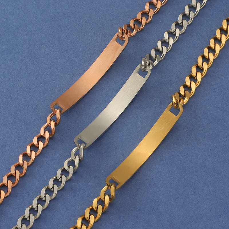 10pcs/Lot New Arrival Stainless Steel Cuban Chain Bracelet Classic Jewelry Blank Bar Bracelet With Extender Men Women