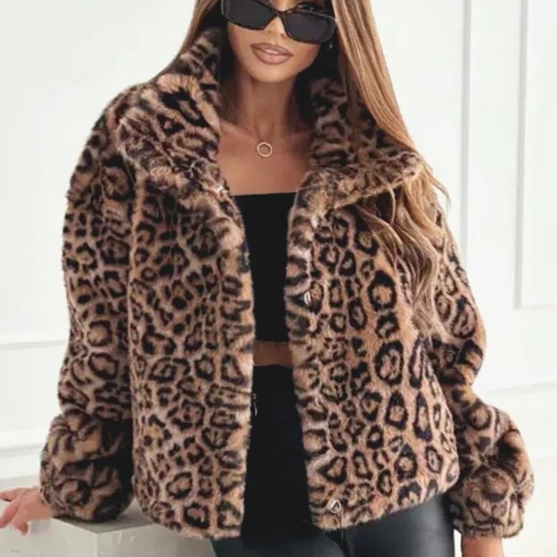 

Vintage Leopard Women Fur Coats Streetwear Hottie Elegant Fall Winter Loose Jacket Female Retro American High Street New Jackets