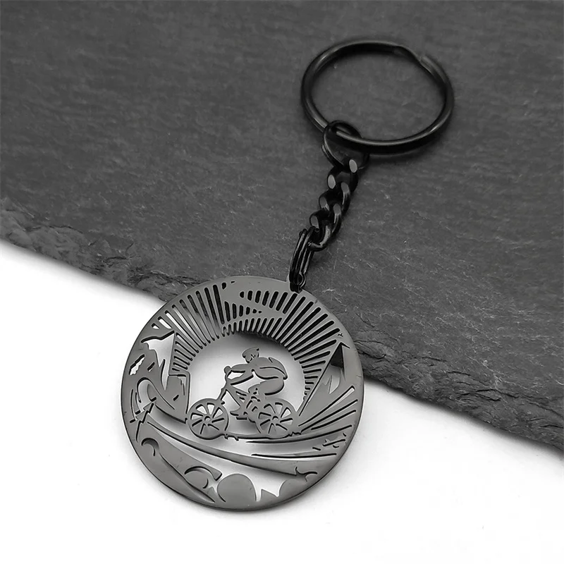 Fashion Bicycle Sports Bikers Hollow Pendant Key Chians For Women Men Stainless Steel Black Color Mountain Bike Key Ring Jewelry