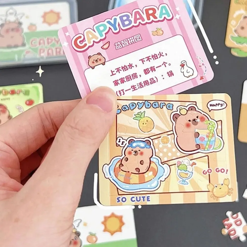 Capybara-Mini puzzle de dessin animé avec boîte, jouets pratiques, dessin animé en papier, créatif et facile, jeu de fête