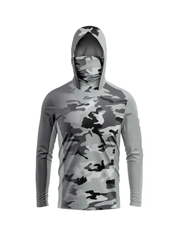 Imagen 2 del producto Ropa de pesca Sudadera con capucha Hombres Protector solar UPF 50+ Secado rápido Manga larga Cubierta facial Camisa de pesca Transpirable