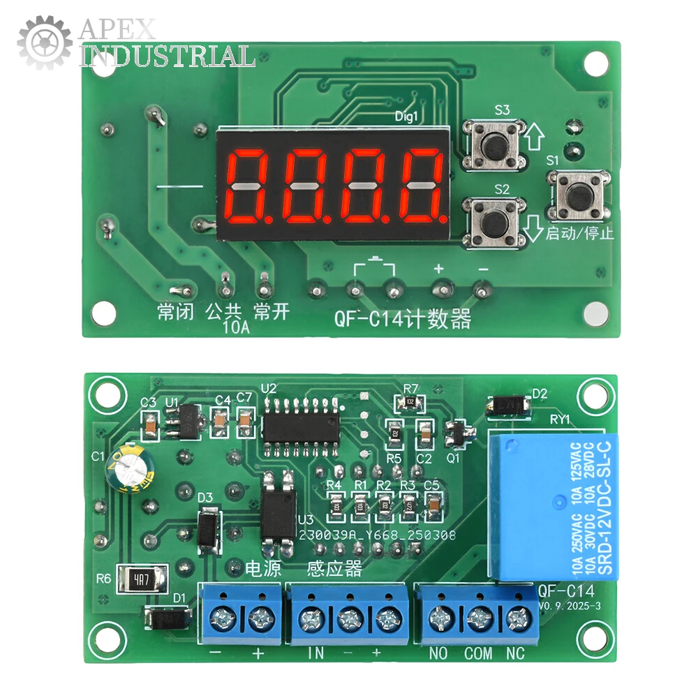 

DC 12V/24V 0-9999 Digital Electronic Counter Module Process Counter Controller with Relay Output LED Low-Level Counter Module