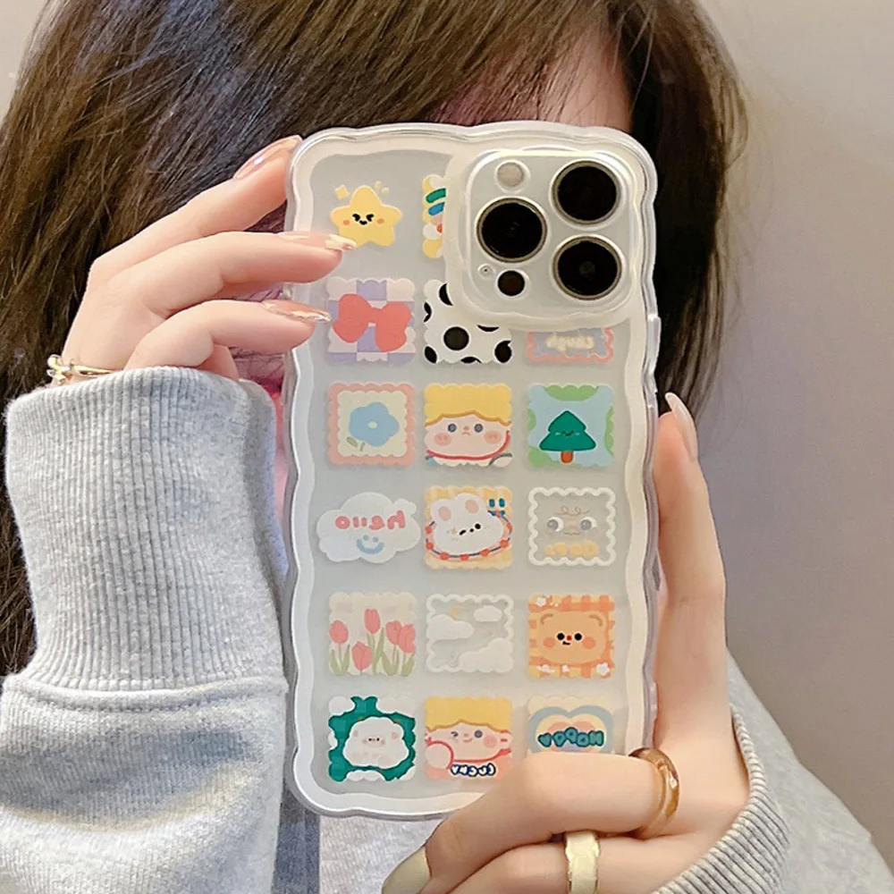 Cute Rabbit Soft Wavy Phone Case For iPhone 11 Case iPhone 14 Pro Max 15 Pro 13 Mini 12 Xsmax X Xr 7 8 14 15 Plus SE 2020 Funda