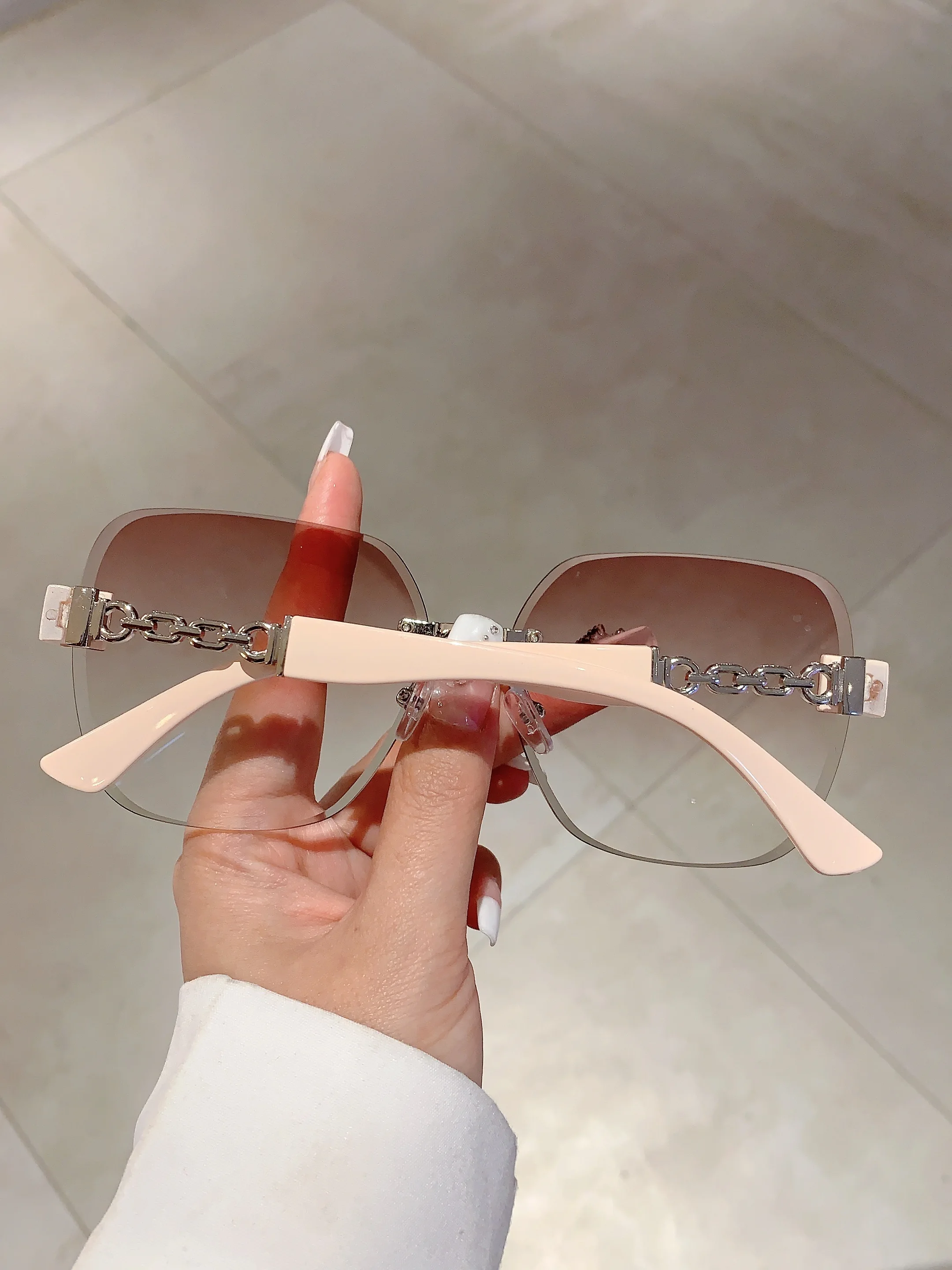 KAMMPT Neue Übergroße Randlose Kette Beine Sonnenbrille Vintage Männer Stilvolle Mode Weibliche Shades Luxus Marke Designer Brillen – Detail 12